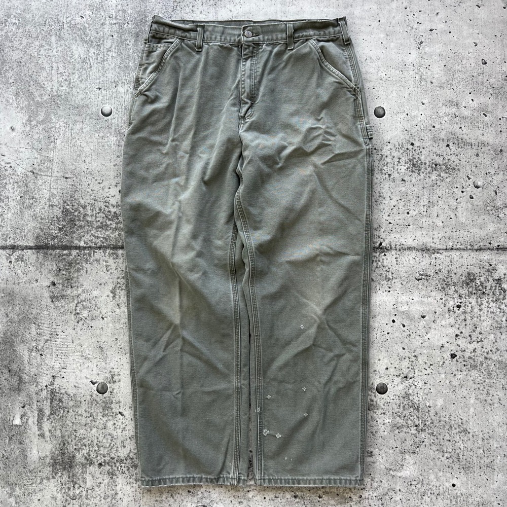 Y2K Carhartt Pants Men 36x32 Moss Green B11 MOS Dungaree Canvas Carpenter Work